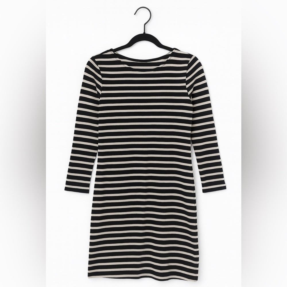 French Connection Black Cream Striped Long Sleeve Bodycon Sheath‎ Dress Size 10
